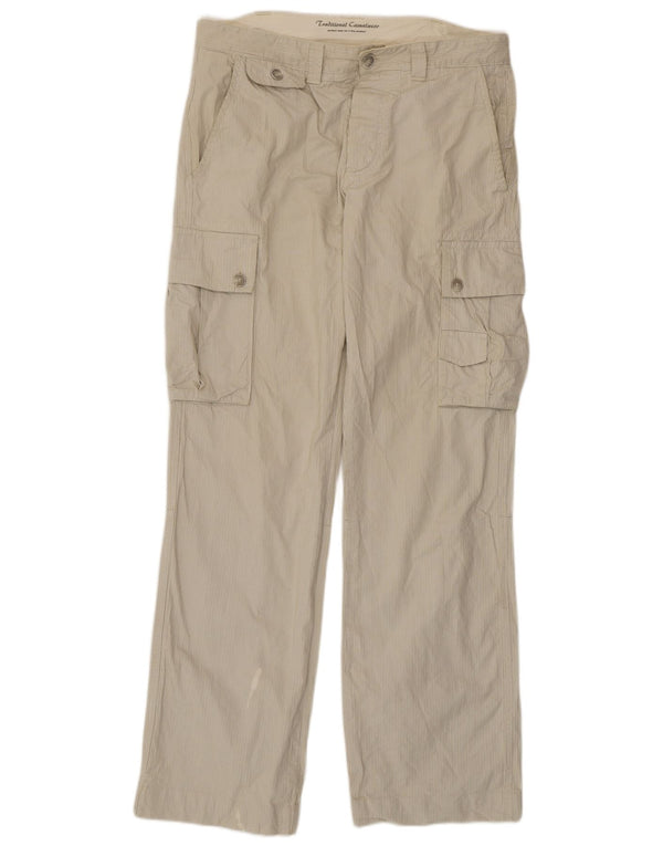 Calça cargo reta masculina Zara EU 44 grande W34 L34 risca de giz bege