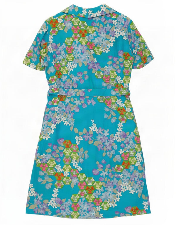 Vestido camisa feminino vintage de mangas curtas Reino Unido 18 grande azul floral