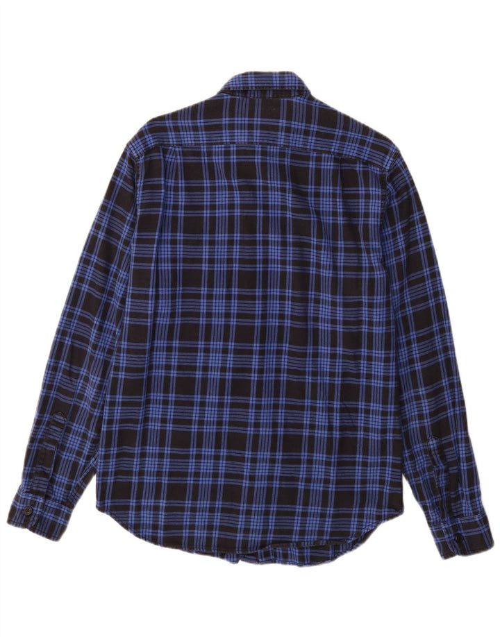 Camisa masculina de flanela J. CREW pequena azul xadrez de algodão