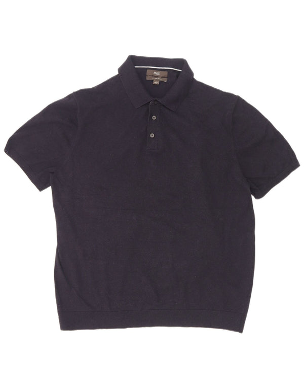 Suéter masculino Marks & Spencer de manga curta com gola polo 2XL azul marinho