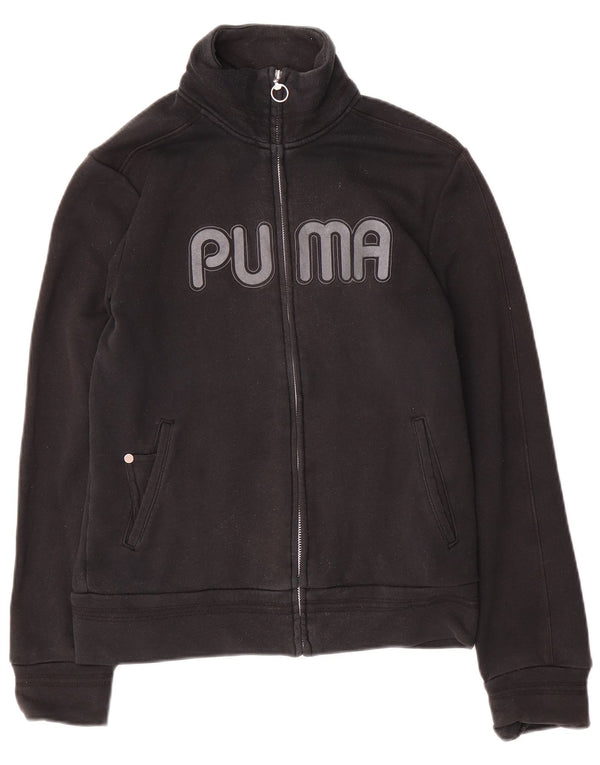 Puma Womens Graphic Tracksuit Top Jacket UK 12 Medium Black Cotton
