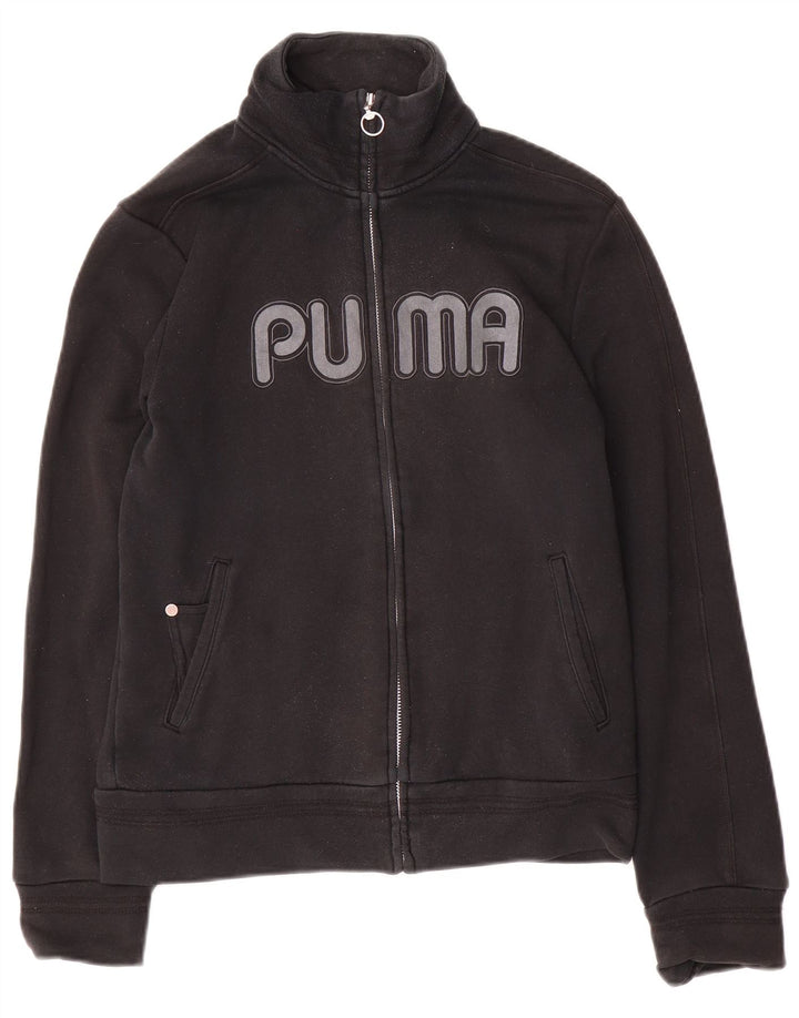 Puma Womens Graphic Tracksuit Top Jacket UK 12 Médio Algodão Preto