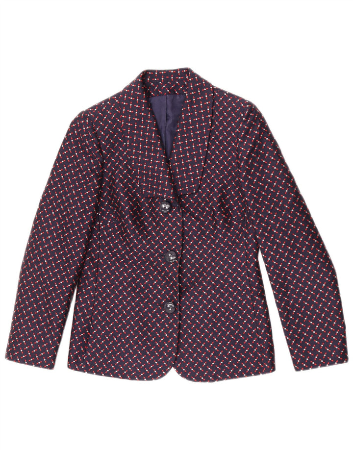 Jaqueta blazer feminina Giole com 3 botões Reino Unido 8 pequeno azul marinho geométrico