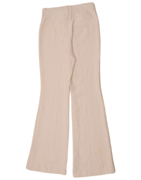 Calça feminina Zara Flare casual pequena W26 L32 algodão branco
