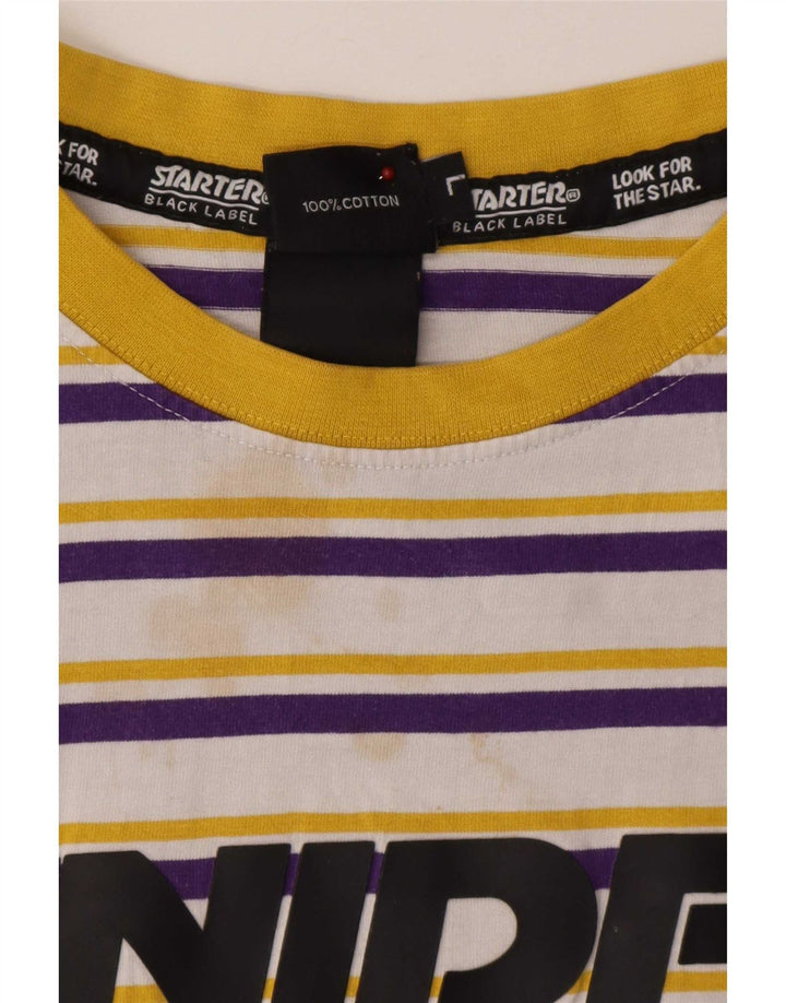 Camiseta masculina Starter BLACK LABEL com estampa gráfica grande de algodão listrado branco