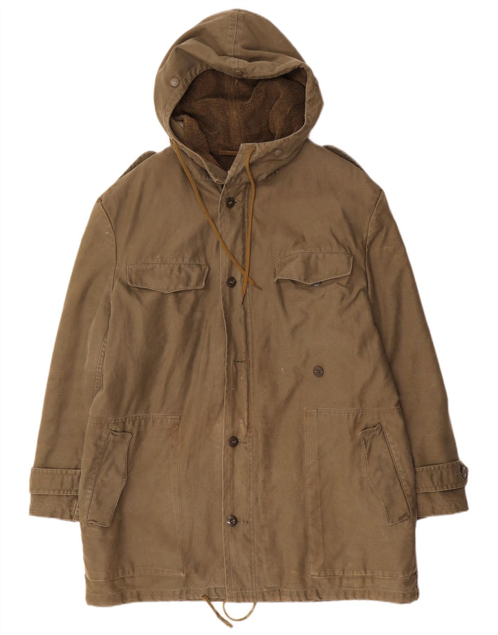 Jaqueta Parka masculina vintage com capuz Reino Unido 40 grande cáqui