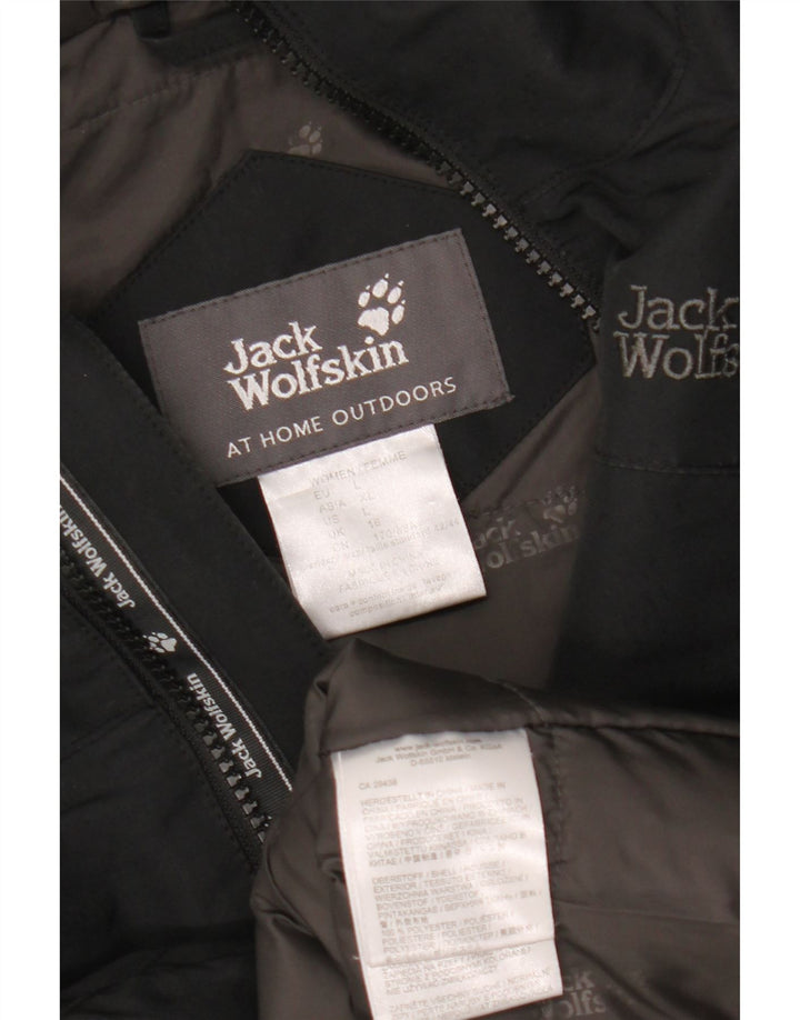 Jaqueta corta-vento feminina com capuz Jack Wolfskin Reino Unido 16 grande poliéster preto