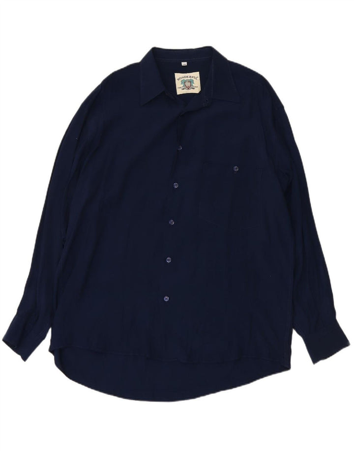 Camisa masculina VINTAGE média azul marinho viscose