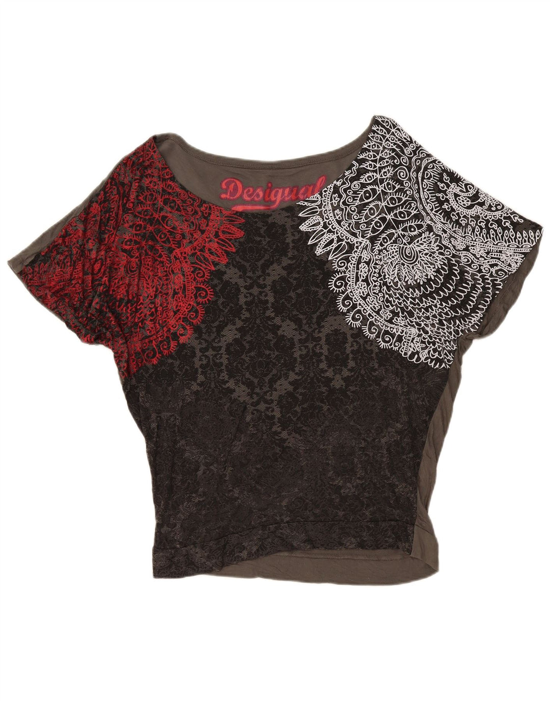Blusa Batwing Feminina Desigual Top UK 14 Viscose Paisley Cinza Médio