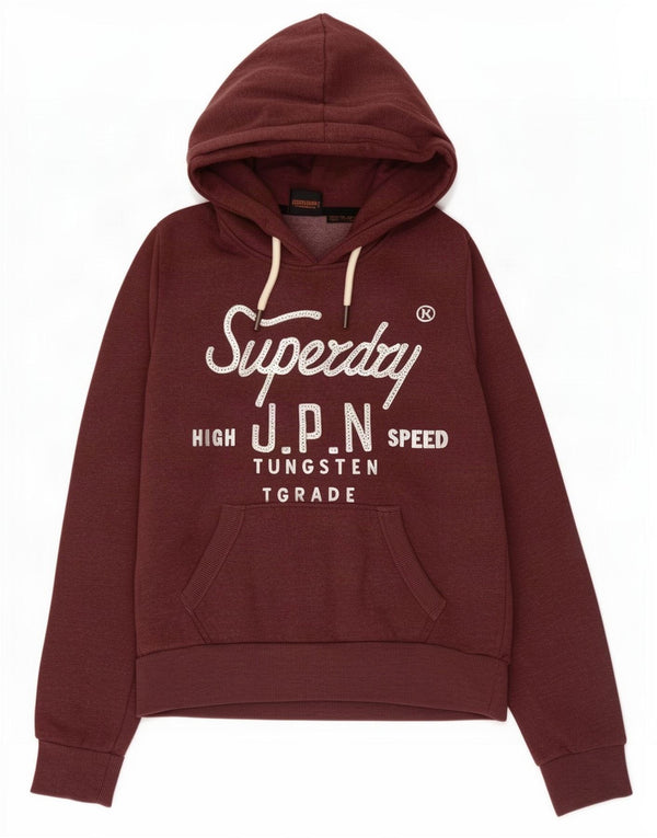Superdry Womens Graphic Hoodie Jumper UK 8 Small Brown Cotton