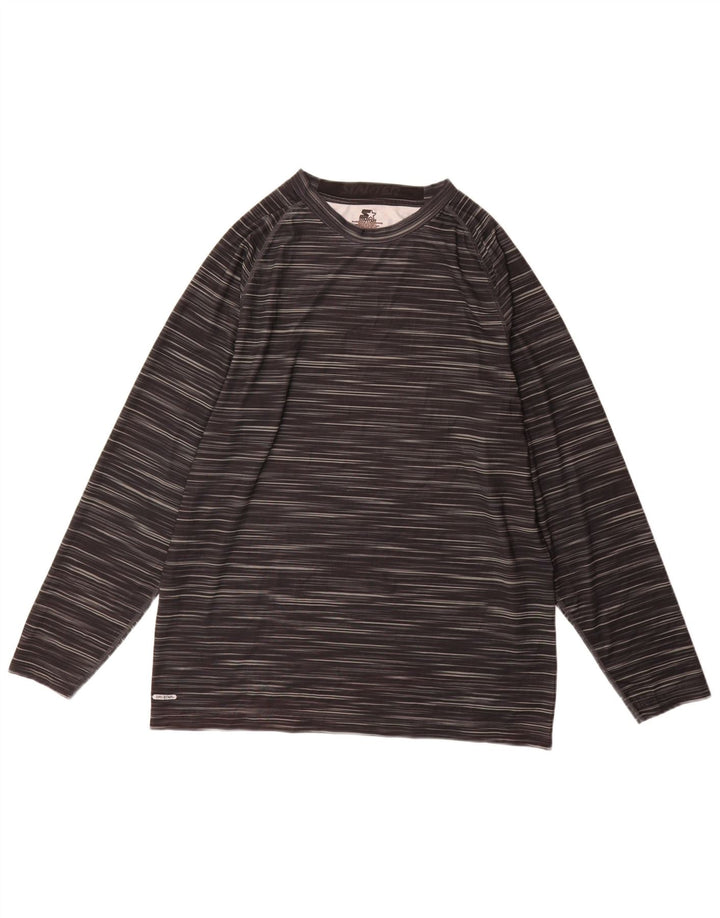 Top masculino Starter de manga comprida UK 46/48 XL preto listrado de poliéster