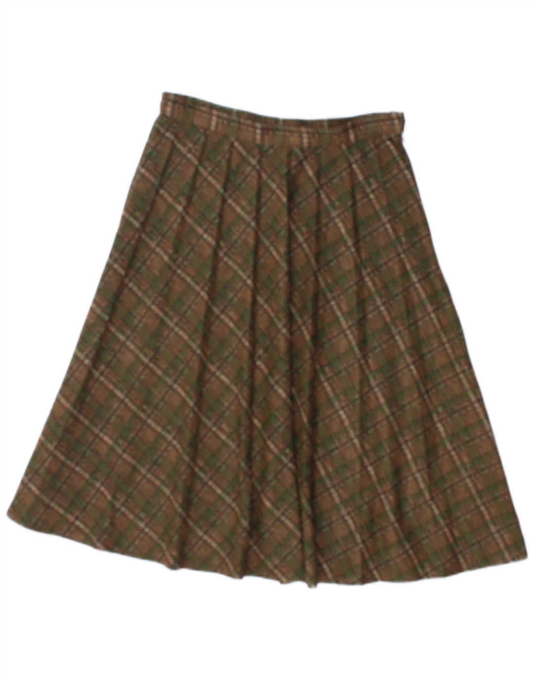 Saia plissada feminina vintage W26 pequena xadrez marrom