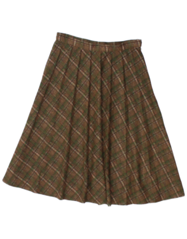 Saia plissada feminina vintage W26 pequena xadrez marrom