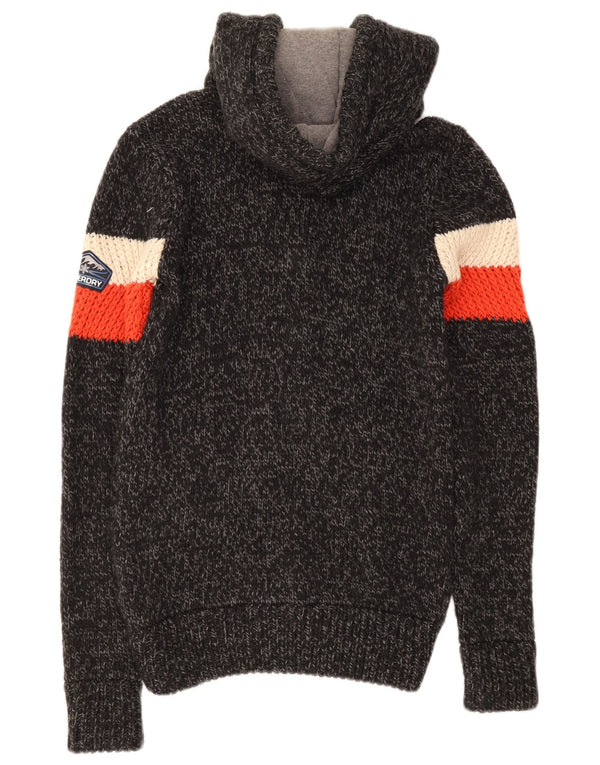 Suéter cardigã masculino com capuz Superdry médio preto colorblock acrílico