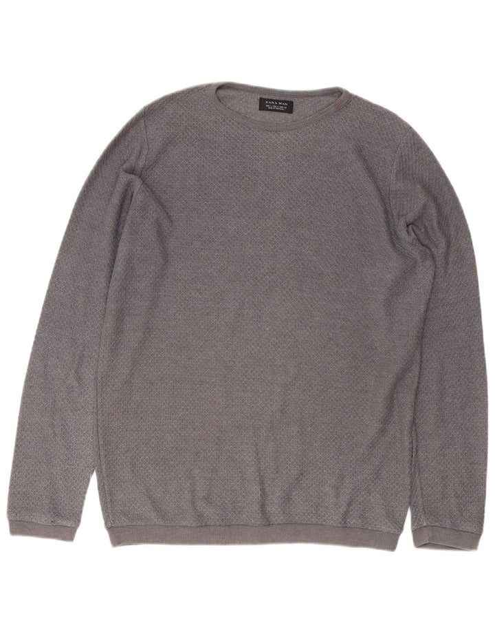 Zara Suéter masculino com gola canoa pequeno cinza