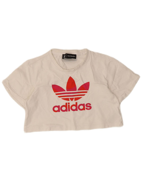 Camiseta Adidas Feminina Crop Graphic Top UK 6 XS Algodão Branco