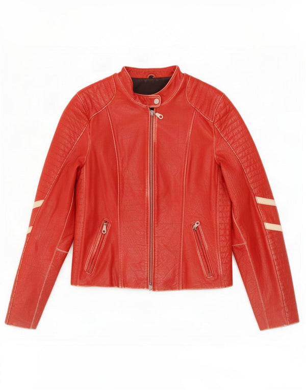 Jaqueta feminina de couro Gipsy Racer UK 14 listrada vermelha grande