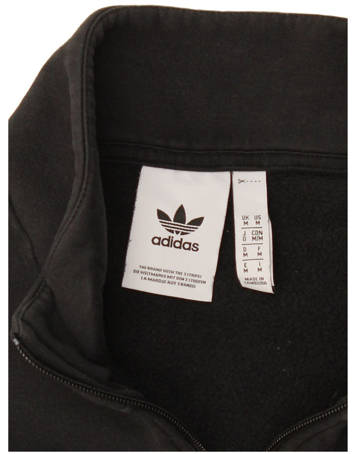Adidas Mens Graphic Zip Neck Moletom Jumper Médio Algodão Preto