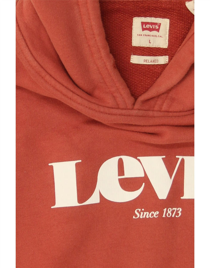 LEVI'S Mens Relaxed Fit Graphic Hoodie Jumper Large Maroon Cotton Vintage Levi's and Second-Hand Levi's from Messina Hembry 