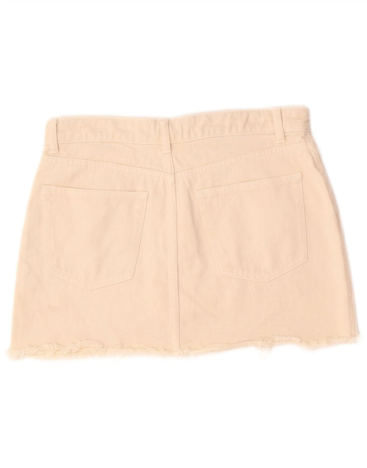 Zara Mini saia jeans feminina grande W30 algodão bege