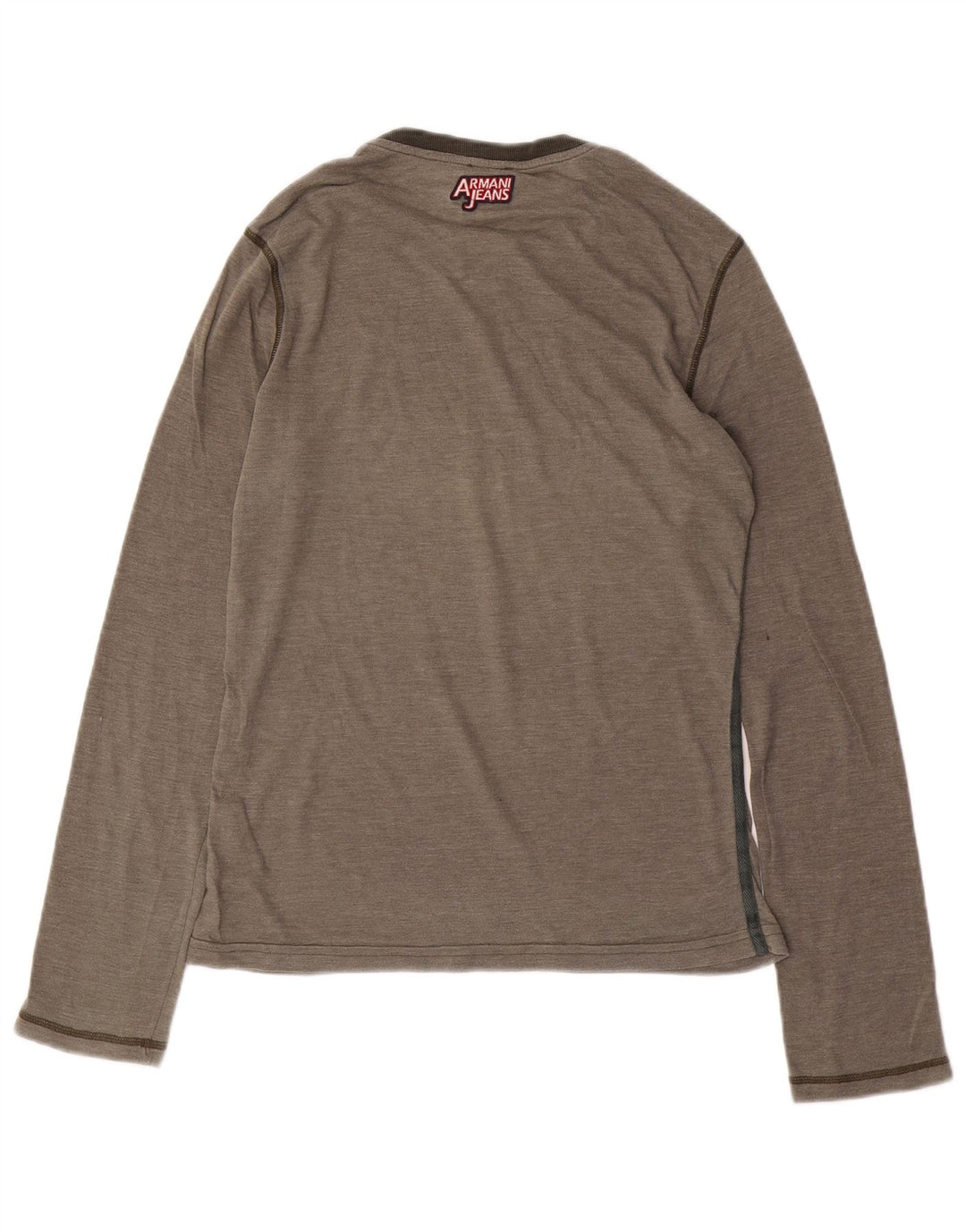 ARMANI JEANS Top gráfico masculino manga comprida pequeno algodão cinza