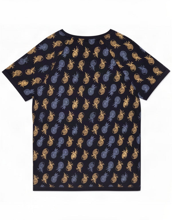 Marks & Spencer Camiseta feminina gráfica Top UK 12 Viscose azul marinho médio