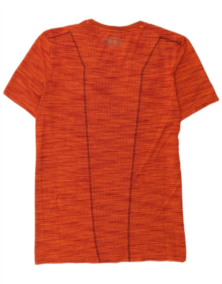 Camiseta masculina Under Armour Heat Gear Top pequeno poliéster listrado laranja