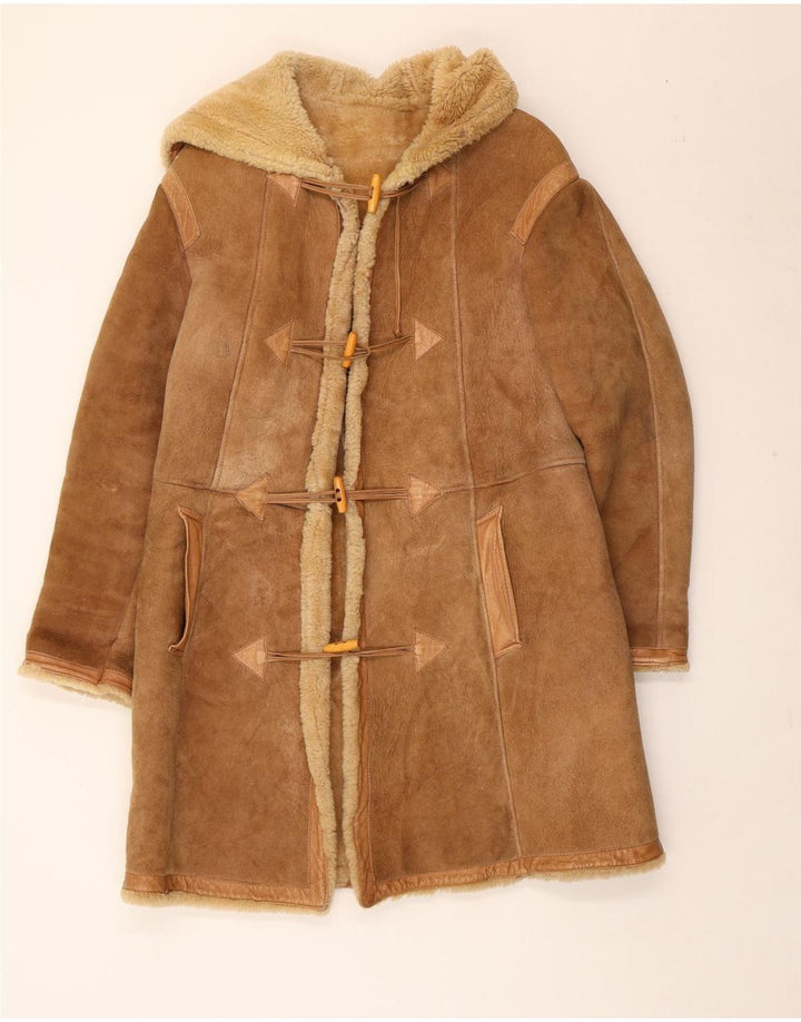 Jaqueta feminina vintage com capuz Duffle Shearling IT 42 marrom médio