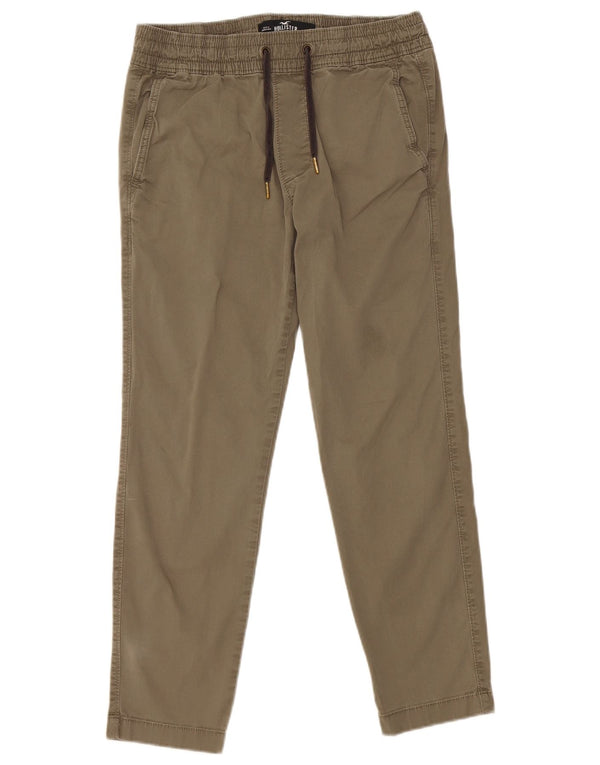 HOLLISTER Mens Crop Slim Chino Calças Pequenas W29 L25 Algodão Cáqui