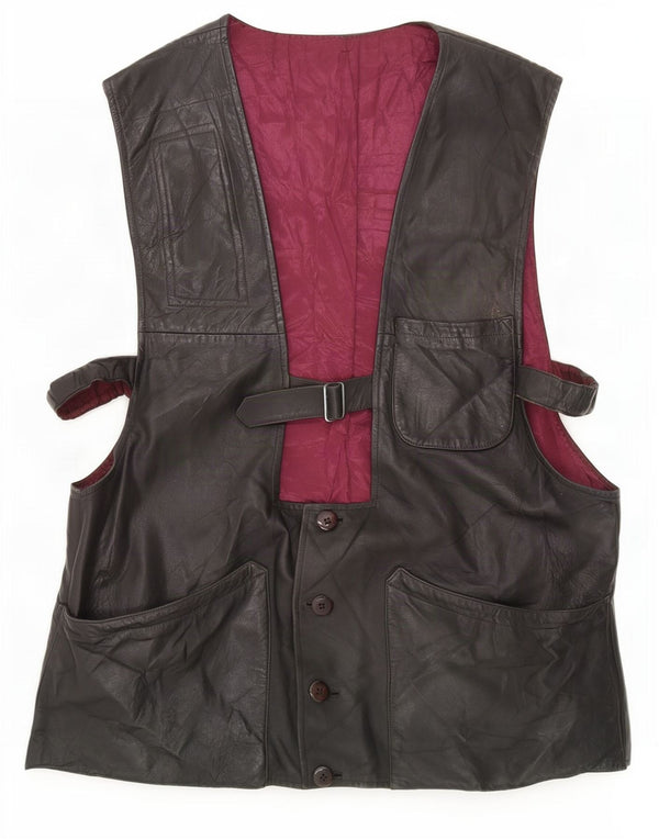 Colete de couro masculino vintage médio preto