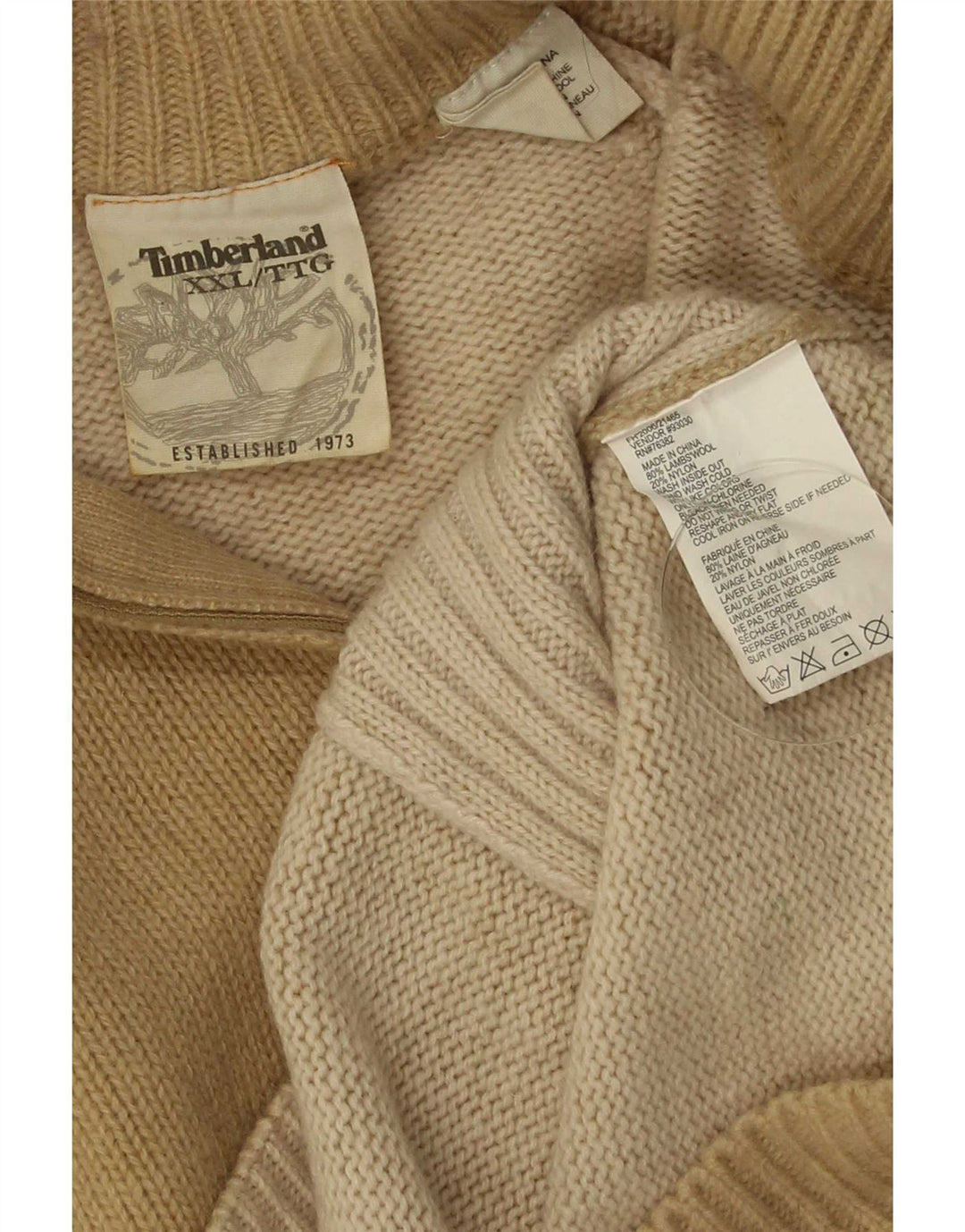 Suéter masculino Timberland com zíper e gola 2XL lã de cordeiro bege
