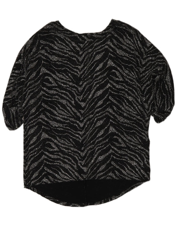 Quiz Blusa Feminina Solta Fit Top UK 12 Médio Preto Animal Print Nylon