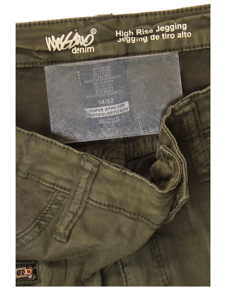 Mossimo Calça Jeans Feminina Cintura Alta Jegging EUA 14 Grande W32 L26 Algodão Cáqui