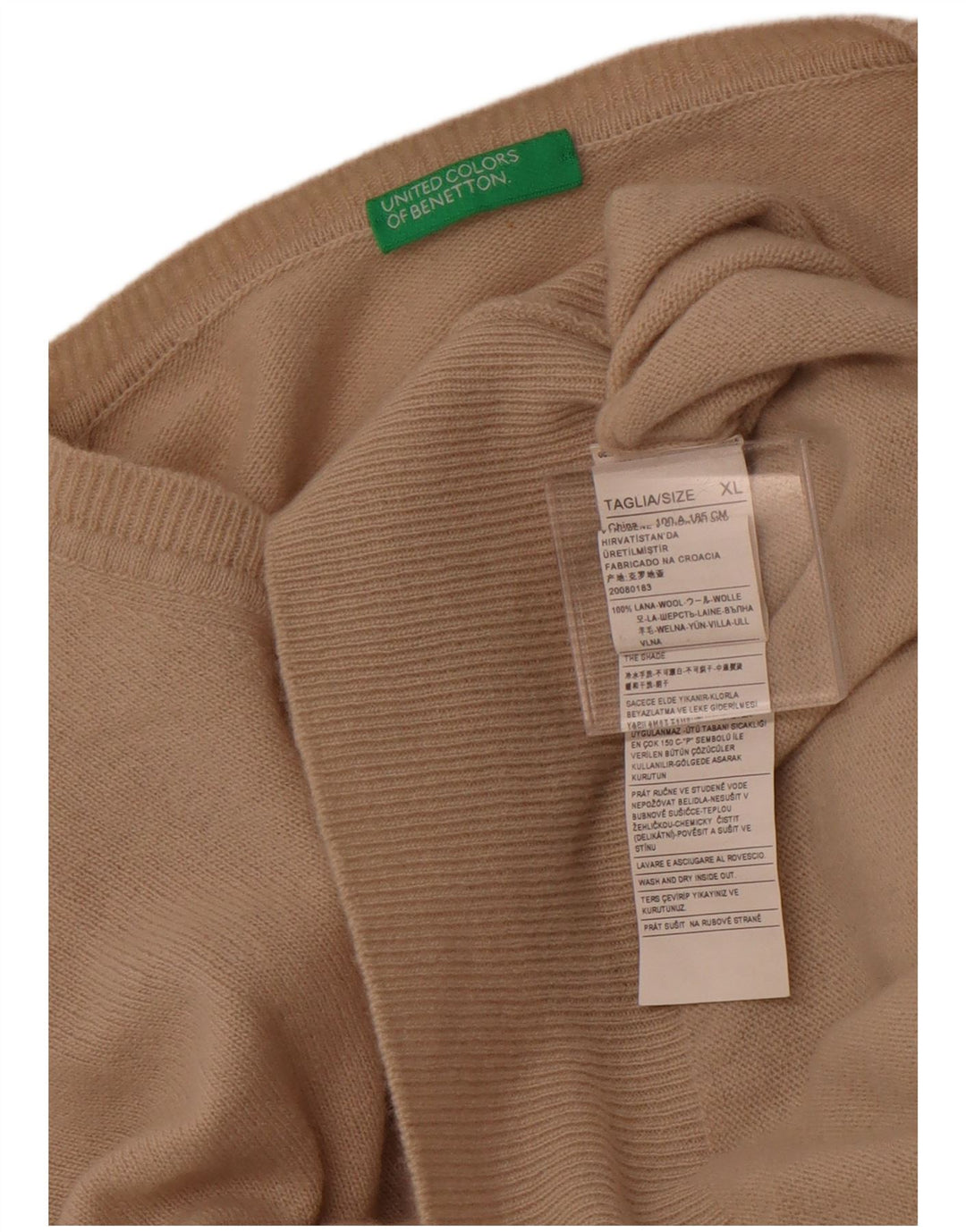 Suéter masculino BENETTON com decote em V XL lã bege