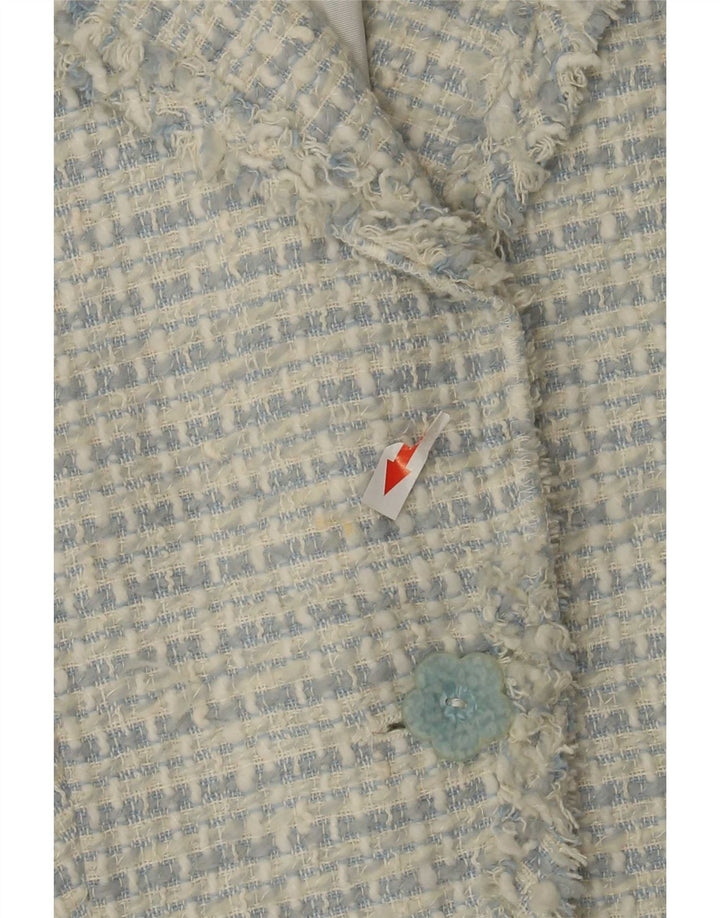 Jaqueta blazer feminina Zara com 1 botão UE 36 XS azul manchado acrílico