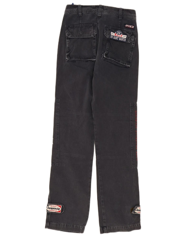Calça casual masculina vintage gráfica Moto Racer IT 46 pequena W30 L34 cinza