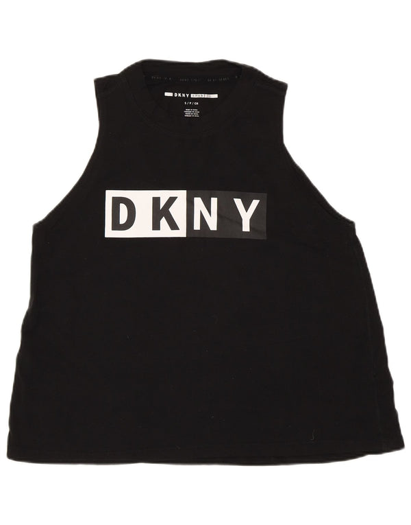 Colete gráfico feminino DKNY UK 10 pequeno algodão preto