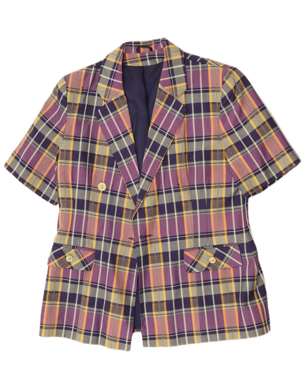 Jaqueta blazer feminina vintage de manga curta Reino Unido 14 xadrez médio multicolorido