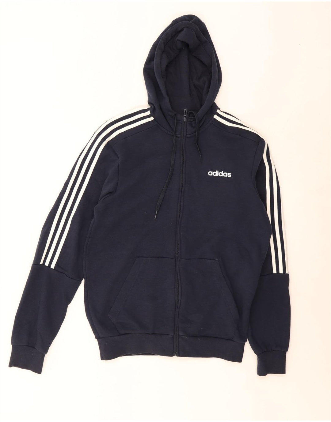 Adidas masculino zip moletom com capuz médio algodão azul marinho
