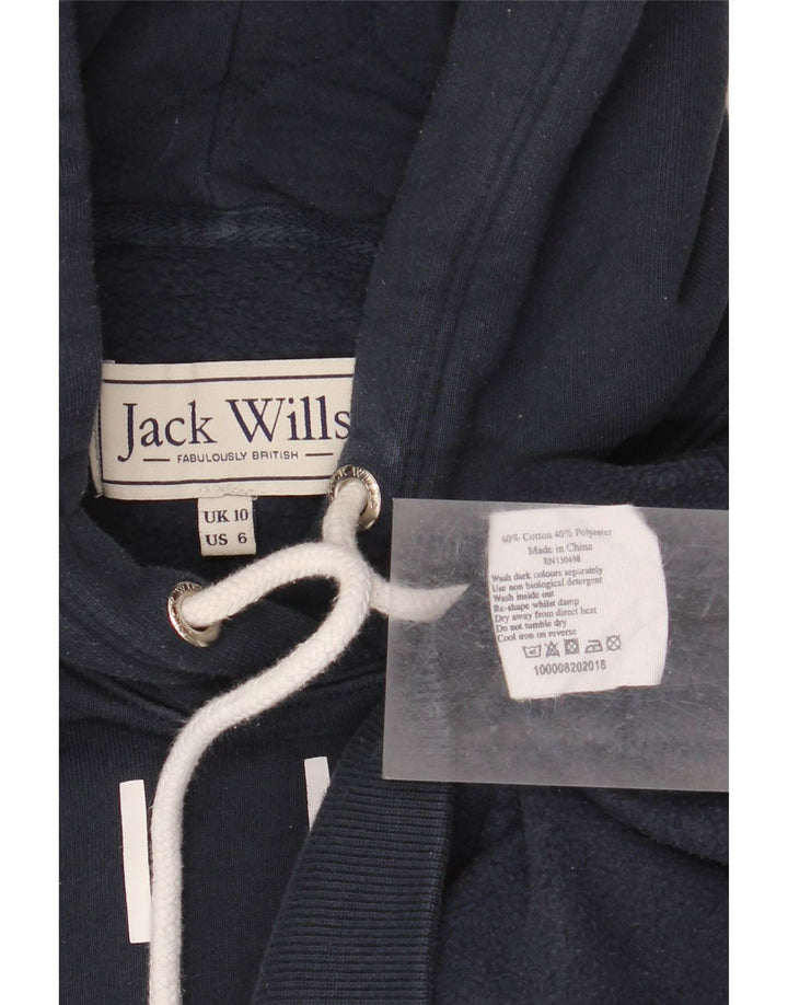 JACK WILLS Suéter feminino com capuz grande e gráfico Reino Unido 10 pequeno azul marinho