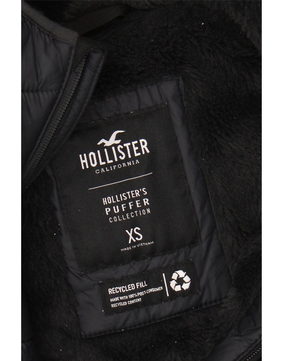 Jaqueta masculina acolchoada com capuz HOLLISTER UK 34 XS nylon preto
