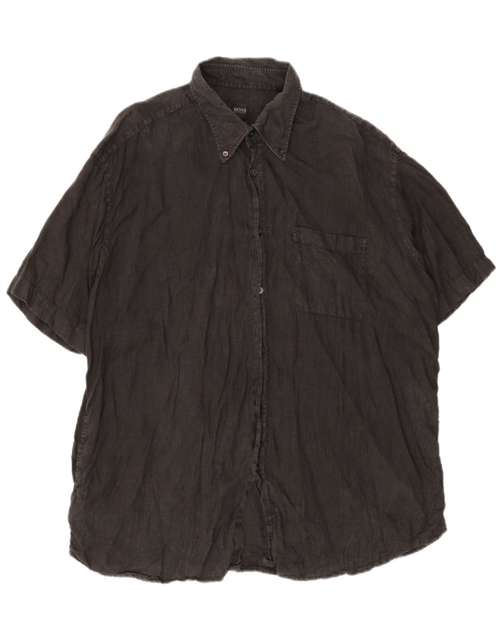 Camisa masculina de manga curta Hugo Boss XL cinza linho