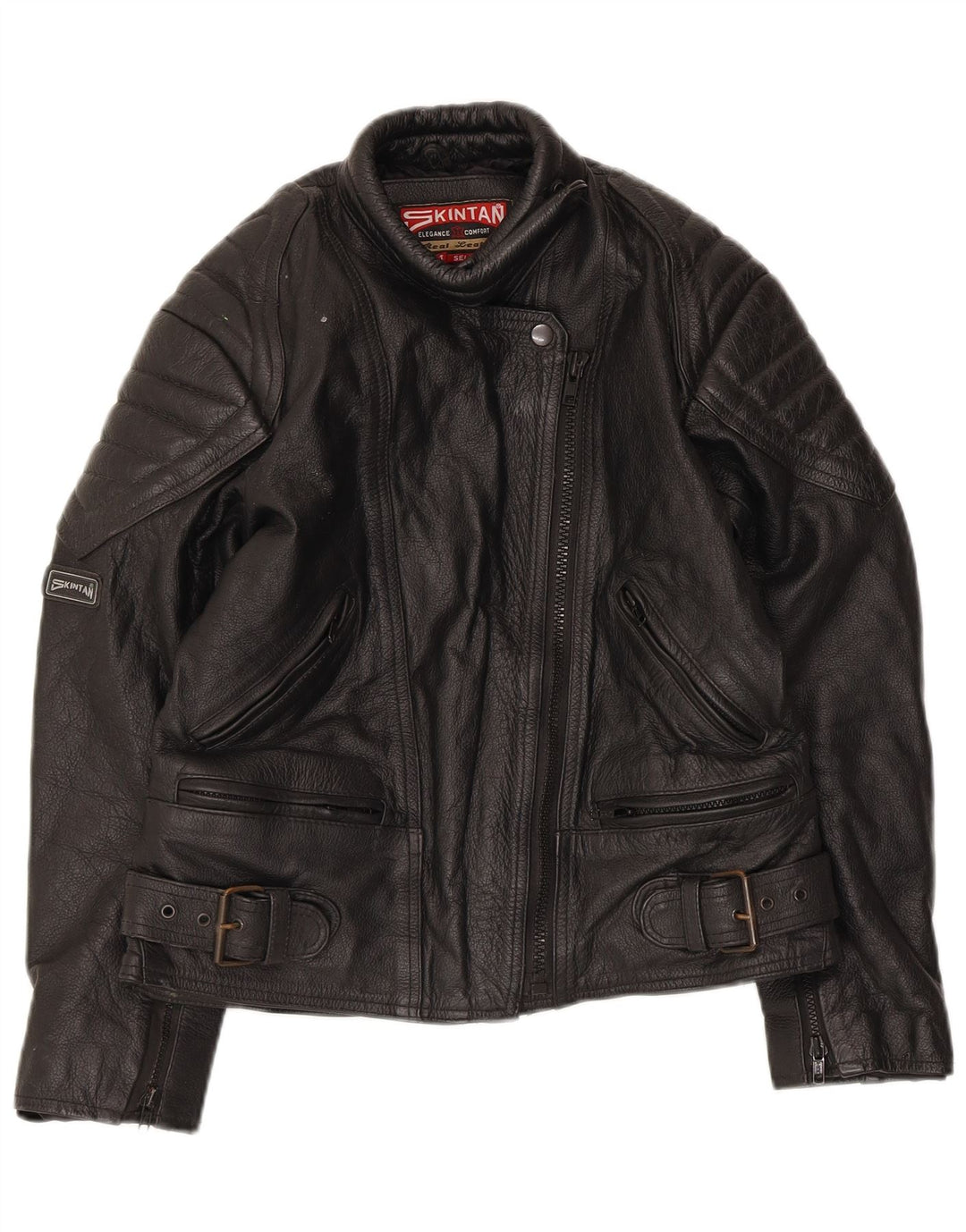 Jaqueta feminina de couro SKINTAN UK 10 pequena de couro preto