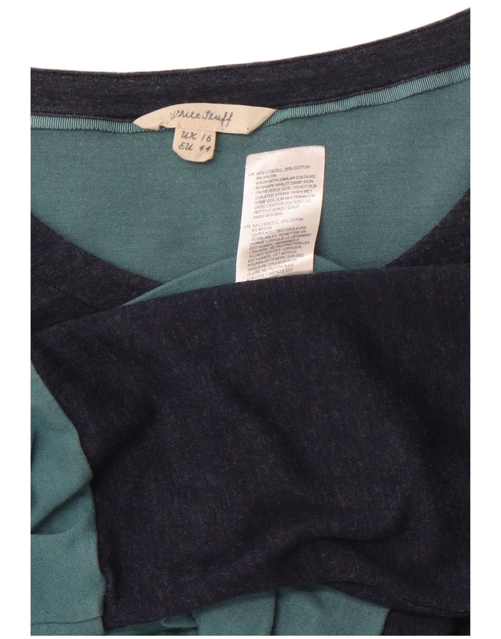 WHITE STUFF Vestido feminino evasê UK 16 grande bloco colorido azul marinho