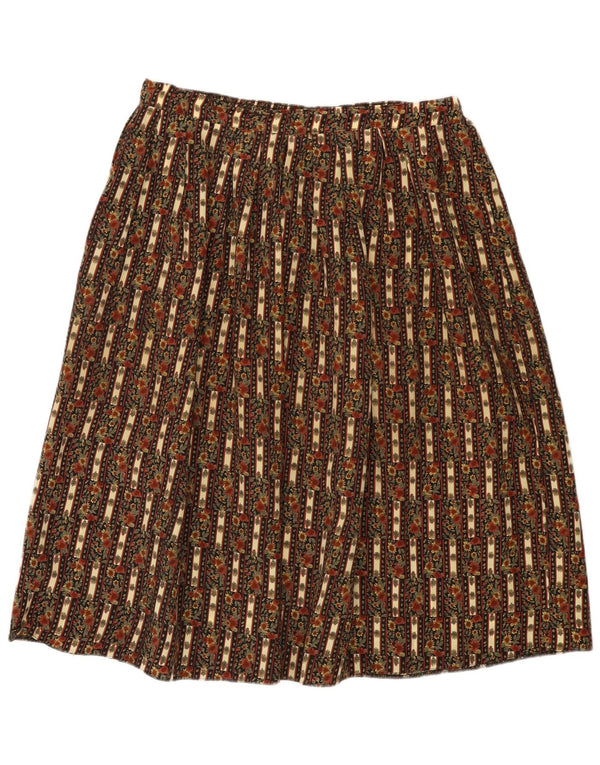 Saia larga feminina vintage de cintura alta Reino Unido 22/24 2XL W34 cáqui floral