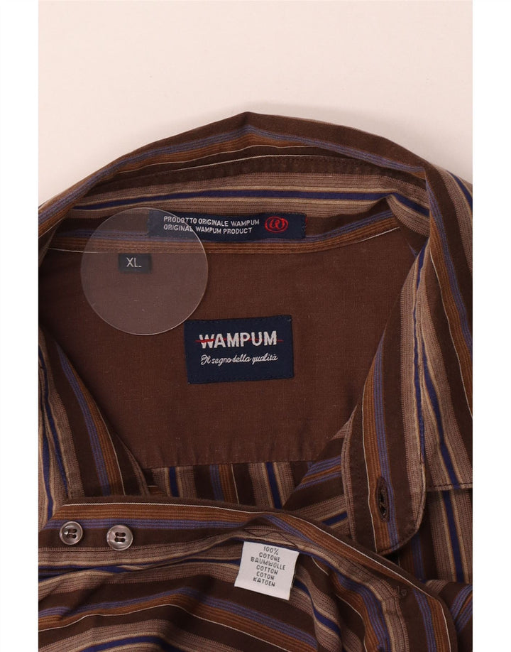 Camisa masculina Wampum XL de algodão listrado marrom