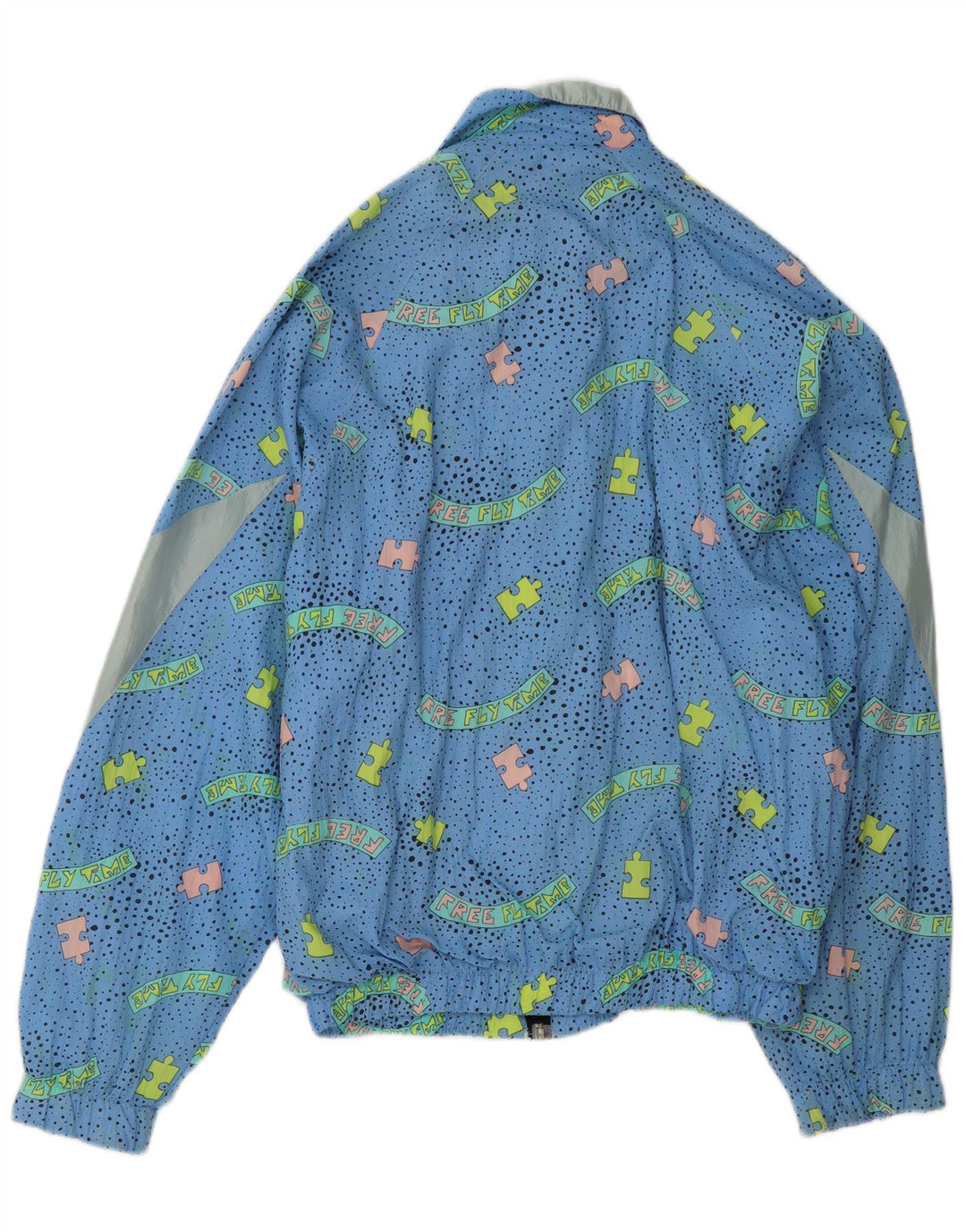 Jaqueta superior de agasalho feminino vintage de grandes dimensões Reino Unido 22 3XL azul geométrico