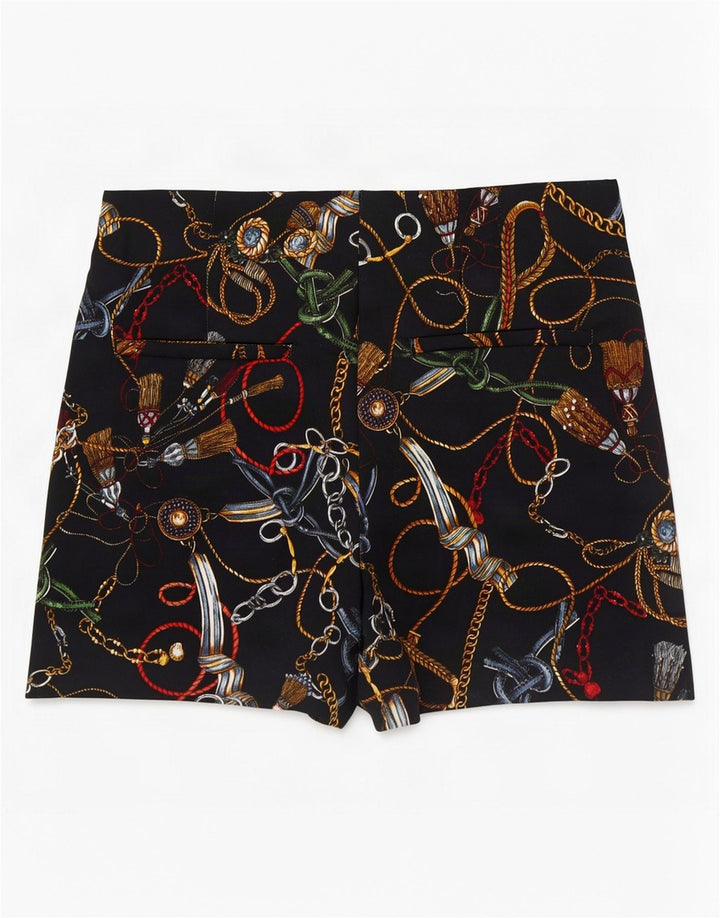 Zara Shorts feminino abstrato padrão casual médio W28 algodão preto
