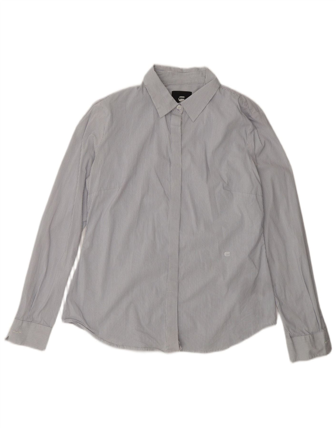 Camisa feminina G-Star UK 14 algodão listrado azul médio