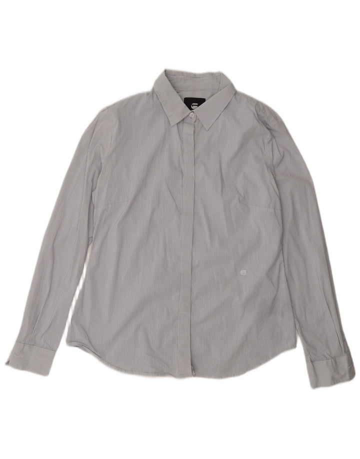 Camisa feminina G-Star UK 14 algodão listrado azul médio